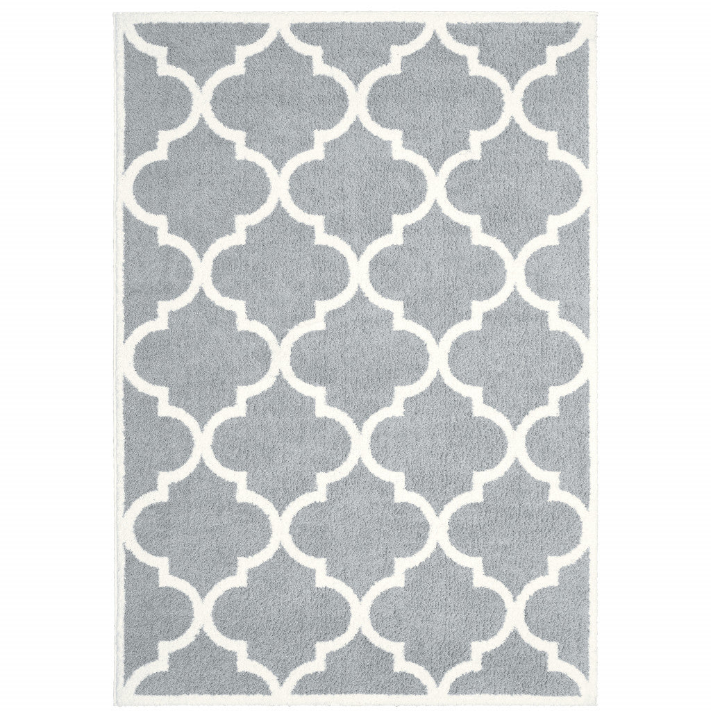 10' X 13' Grey And Ivory Geometric Shag Power Loom Stain Resistant Area Rug