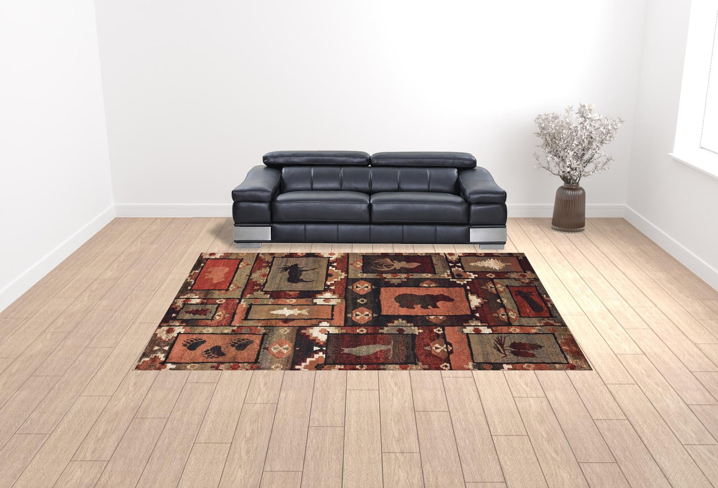 10' X 13' Brown Rust Berry Sage Green Gold And Ivory Southwestern Power Loom Stain Resistant Area Rug