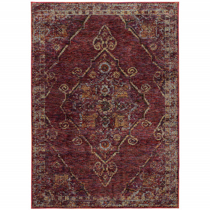 10' X 13' Red and Gold Oriental Power Loom Area Rug