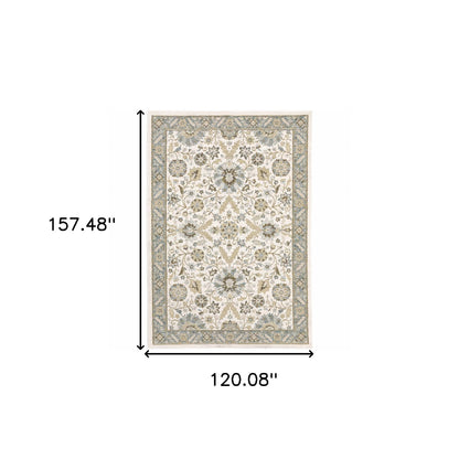 10' X 13' Gray and Ivory Oriental Power Loom Area Rug