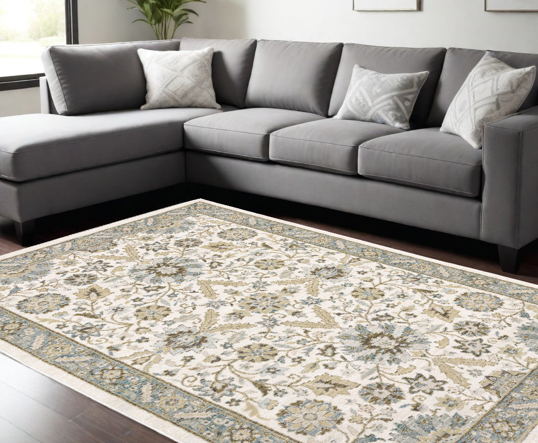 10' X 13' Gray and Ivory Oriental Power Loom Area Rug