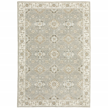 10' X 13' Gray and Ivory Oriental Power Loom Area Rug