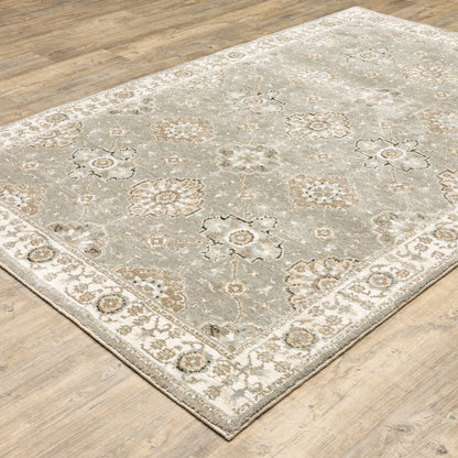 10' X 13' Gray and Ivory Oriental Power Loom Area Rug