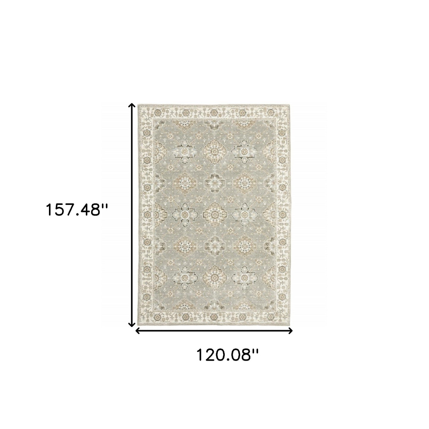 10' X 13' Gray and Ivory Oriental Power Loom Area Rug