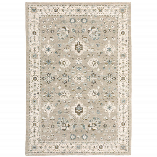 10' X 13' Beige and Ivory Oriental Power Loom Area Rug