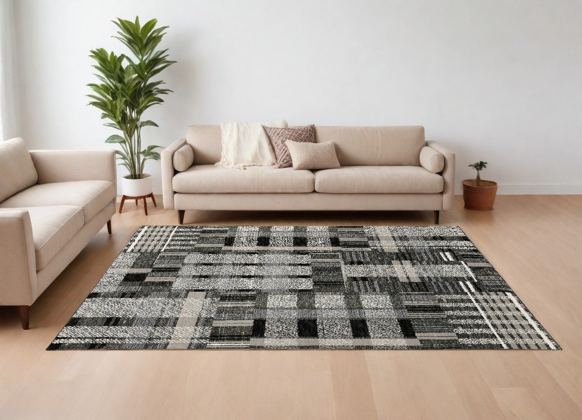 10' X 13' Gray and Black Geometric Power Loom Area Rug