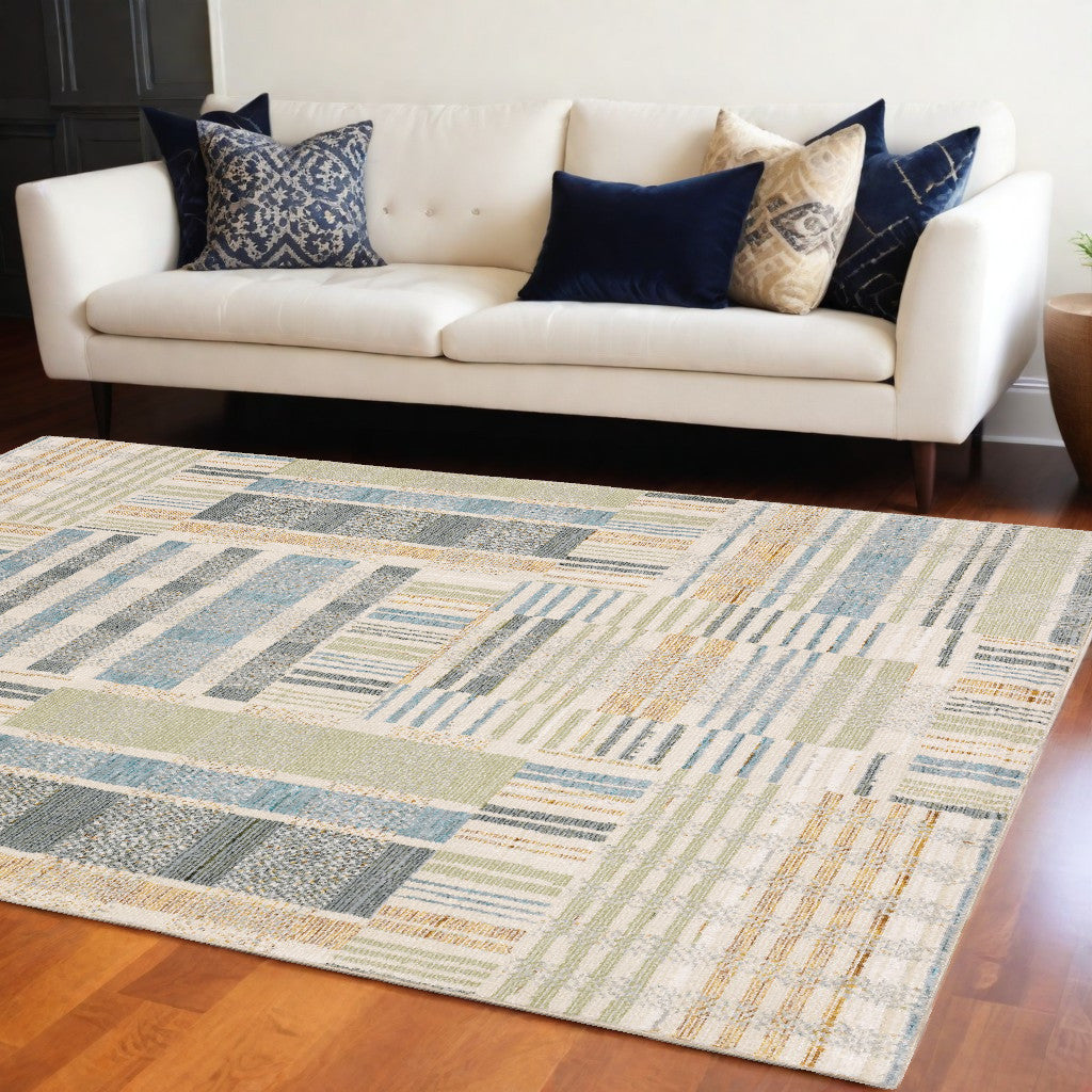 10' X 13' Gray and Ivory Geometric Power Loom Area Rug