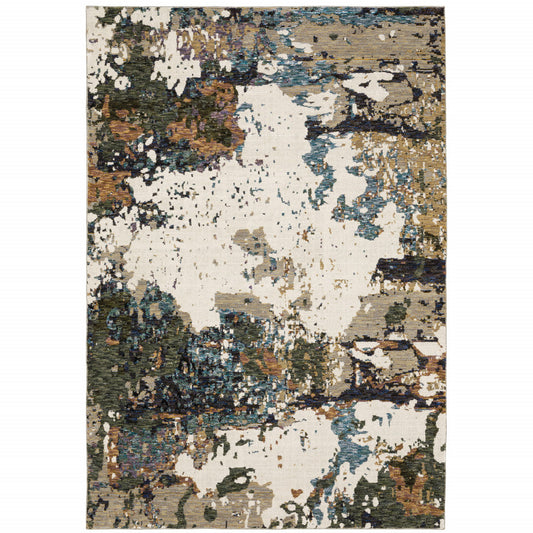 10' X 13' Blue and Ivory Abstract Power Loom Area Rug