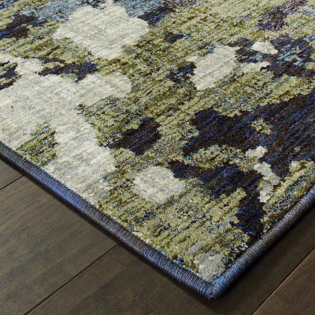 10' X 13' Blue and Green Abstract Power Loom Area Rug