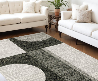 10' X 13' Gray and Ivory Geometric Power Loom Area Rug