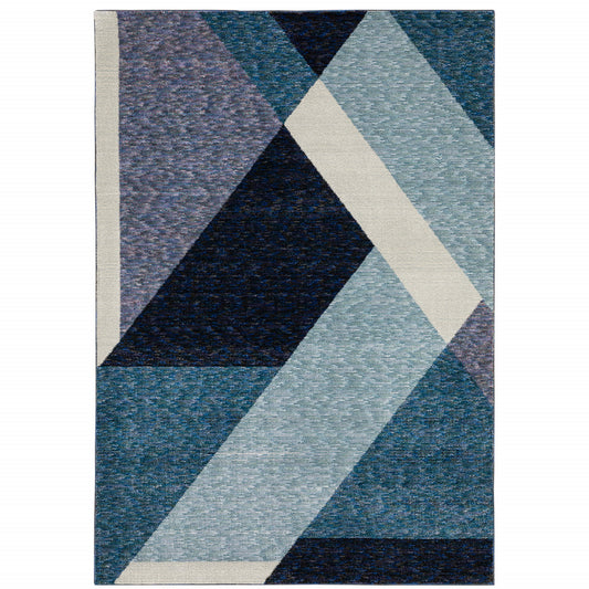 10' X 13' Blue Purple Grey and Teal Geometric Power Loom Area Rug