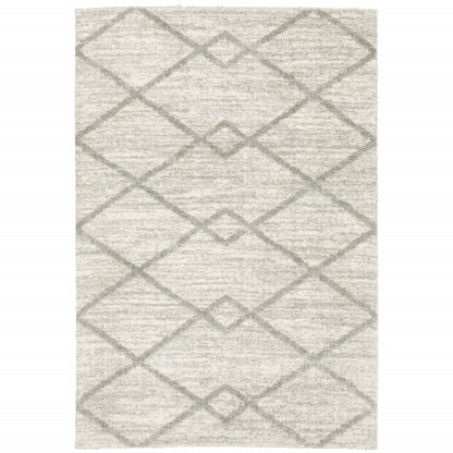 10' X 13' Ivory And Grey Geometric Shag Power Loom Stain Resistant Area Rug