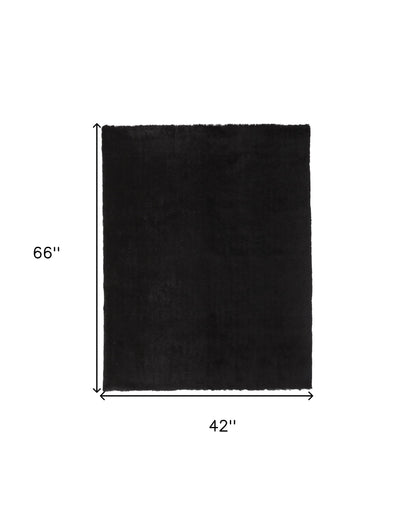 5' X 8' Blue And Black Shag Tufted Handmade Area Rug