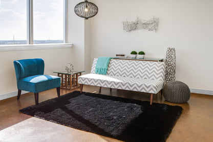 5' X 8' Blue And Black Shag Tufted Handmade Area Rug