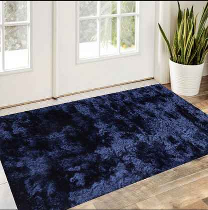 5' X 8' Blue And Black Shag Tufted Handmade Area Rug