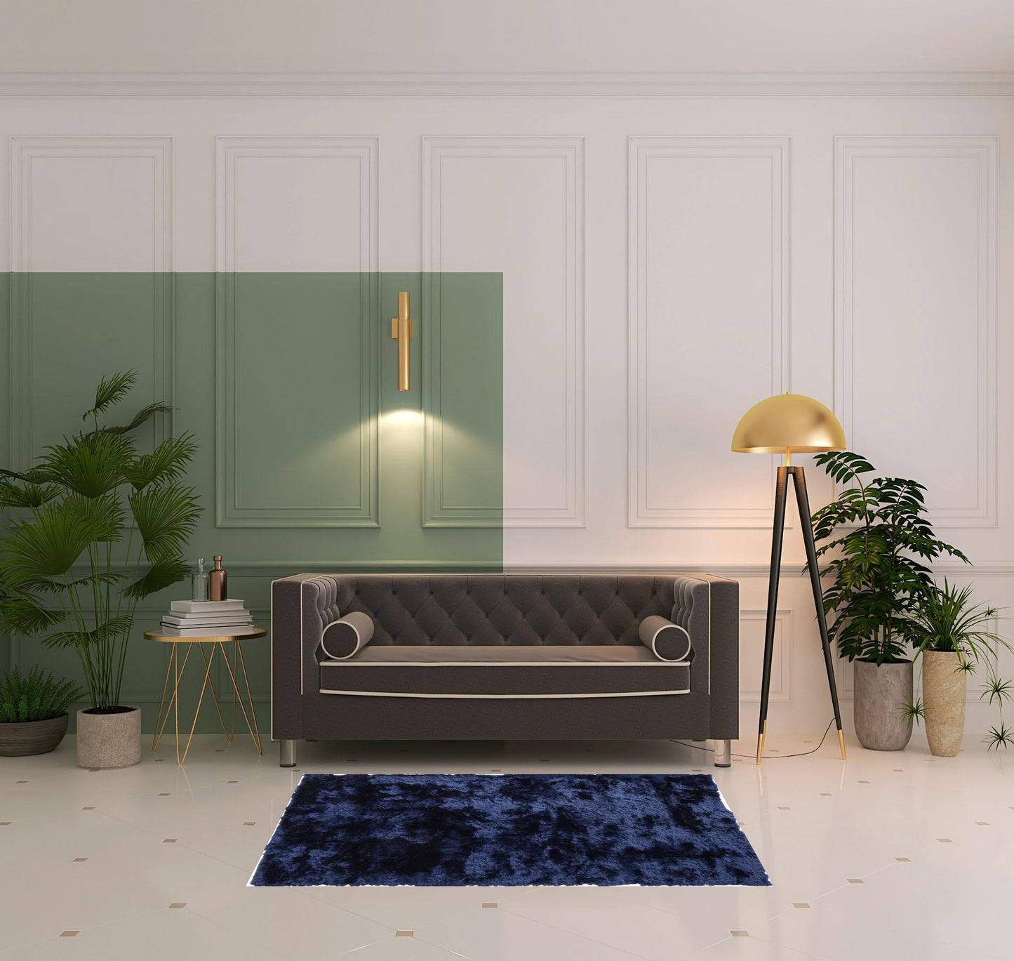 5' X 8' Blue And Black Shag Tufted Handmade Area Rug