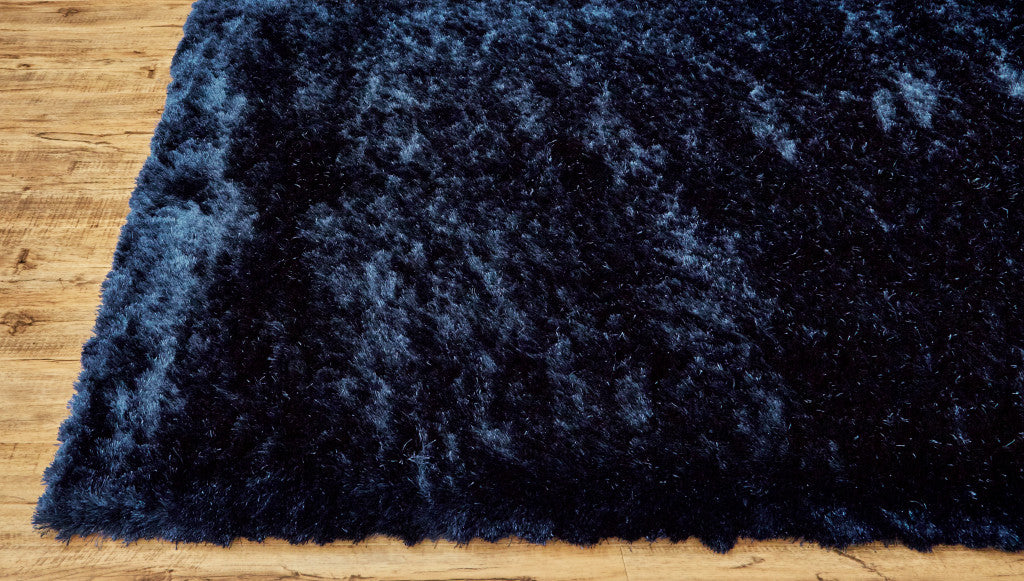 5' X 8' Blue And Black Shag Tufted Handmade Area Rug