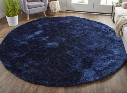 5' X 8' Blue And Black Shag Tufted Handmade Area Rug