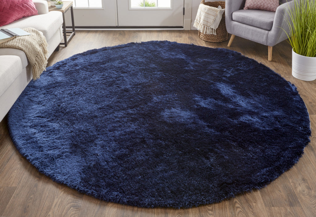 5' X 8' Blue And Black Shag Tufted Handmade Area Rug