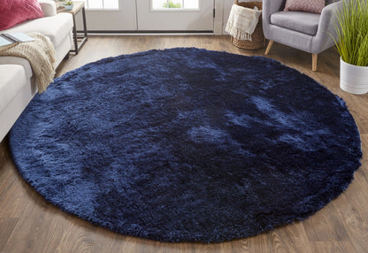 5' X 8' Blue And Black Shag Tufted Handmade Area Rug