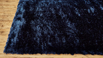 5' X 8' Blue And Black Shag Tufted Handmade Area Rug