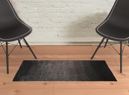 5' X 8' Blue And Black Shag Tufted Handmade Area Rug