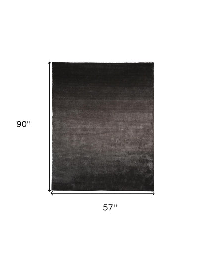 5' X 8' Blue And Black Shag Tufted Handmade Area Rug