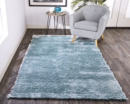 5' X 8' Blue And Black Shag Tufted Handmade Area Rug