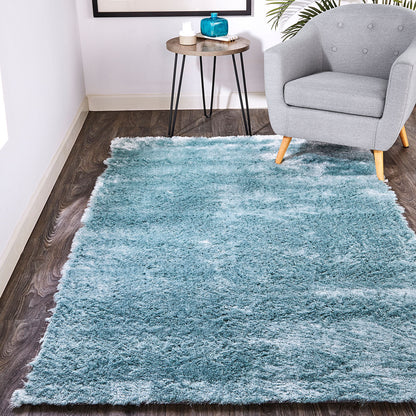 5' X 8' Blue And Black Shag Tufted Handmade Area Rug