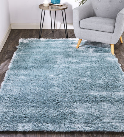 5' X 8' Blue And Black Shag Tufted Handmade Area Rug