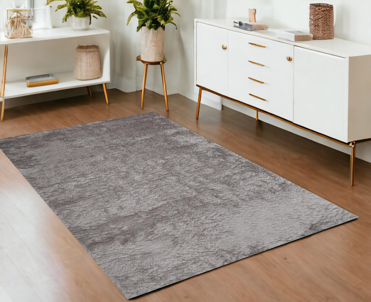 5' X 8' Blue And Black Shag Tufted Handmade Area Rug