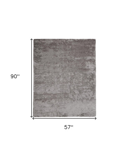 5' X 8' Blue And Black Shag Tufted Handmade Area Rug