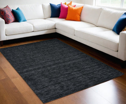 10' Black Round Wool Hand Woven Area Rug