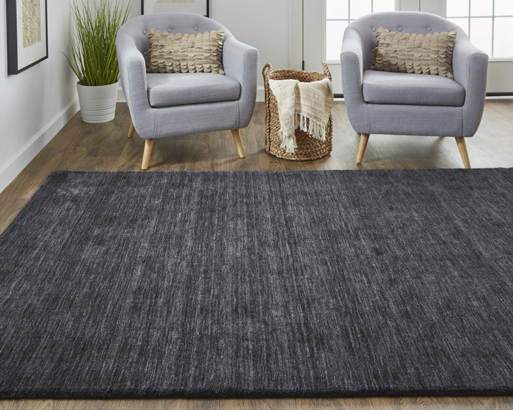 10' Black Round Wool Hand Woven Area Rug