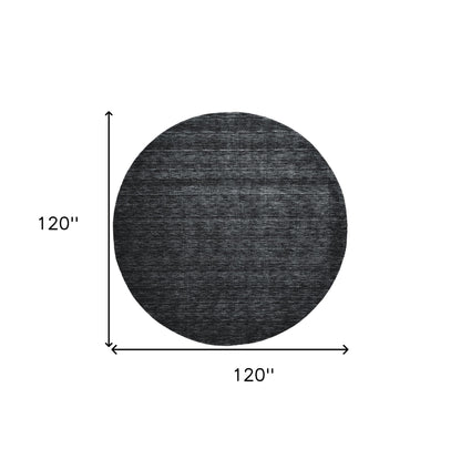 10' Black Round Wool Hand Woven Area Rug