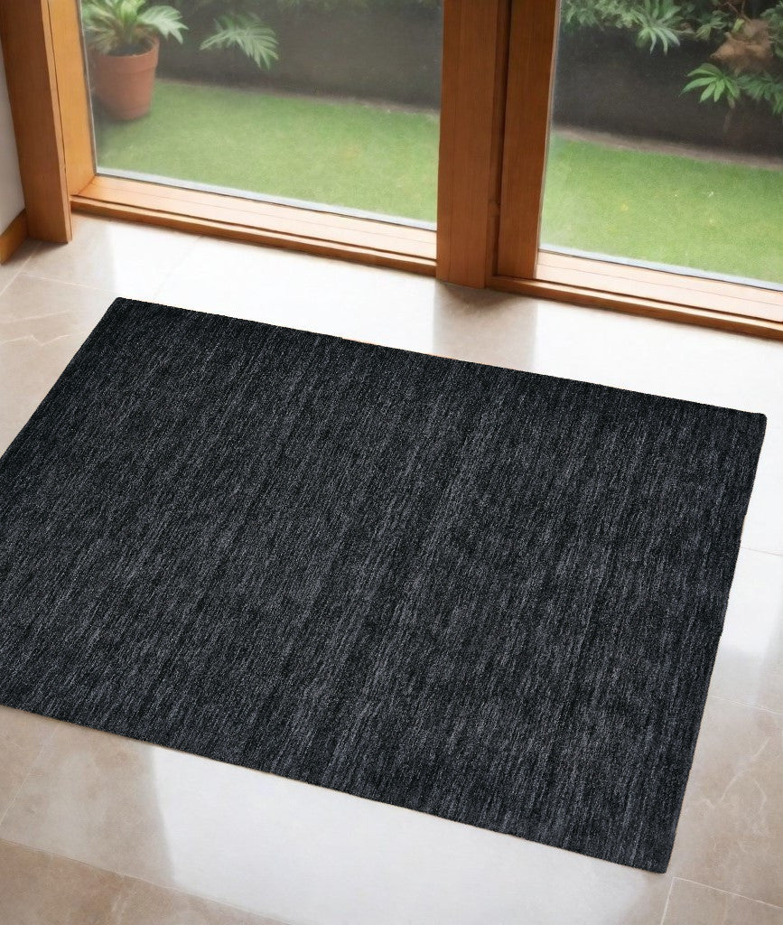 10' Black Round Wool Hand Woven Area Rug