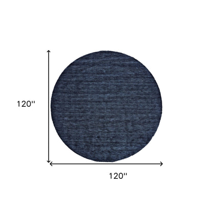 10' Black Round Wool Hand Woven Area Rug