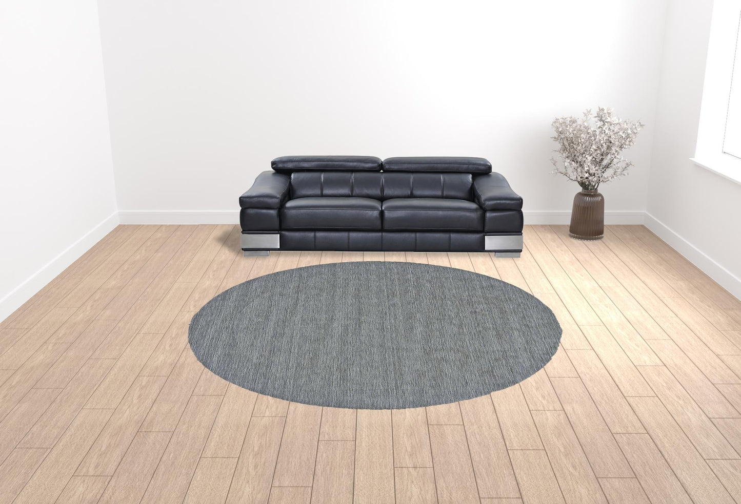 10' Black Round Wool Hand Woven Area Rug