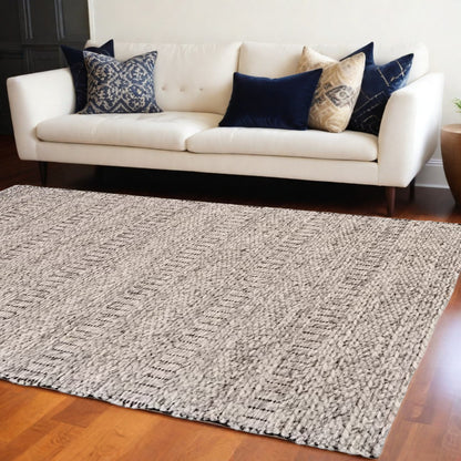 10' X 13' Gray and Ivory Wool Hand Woven Area Rug