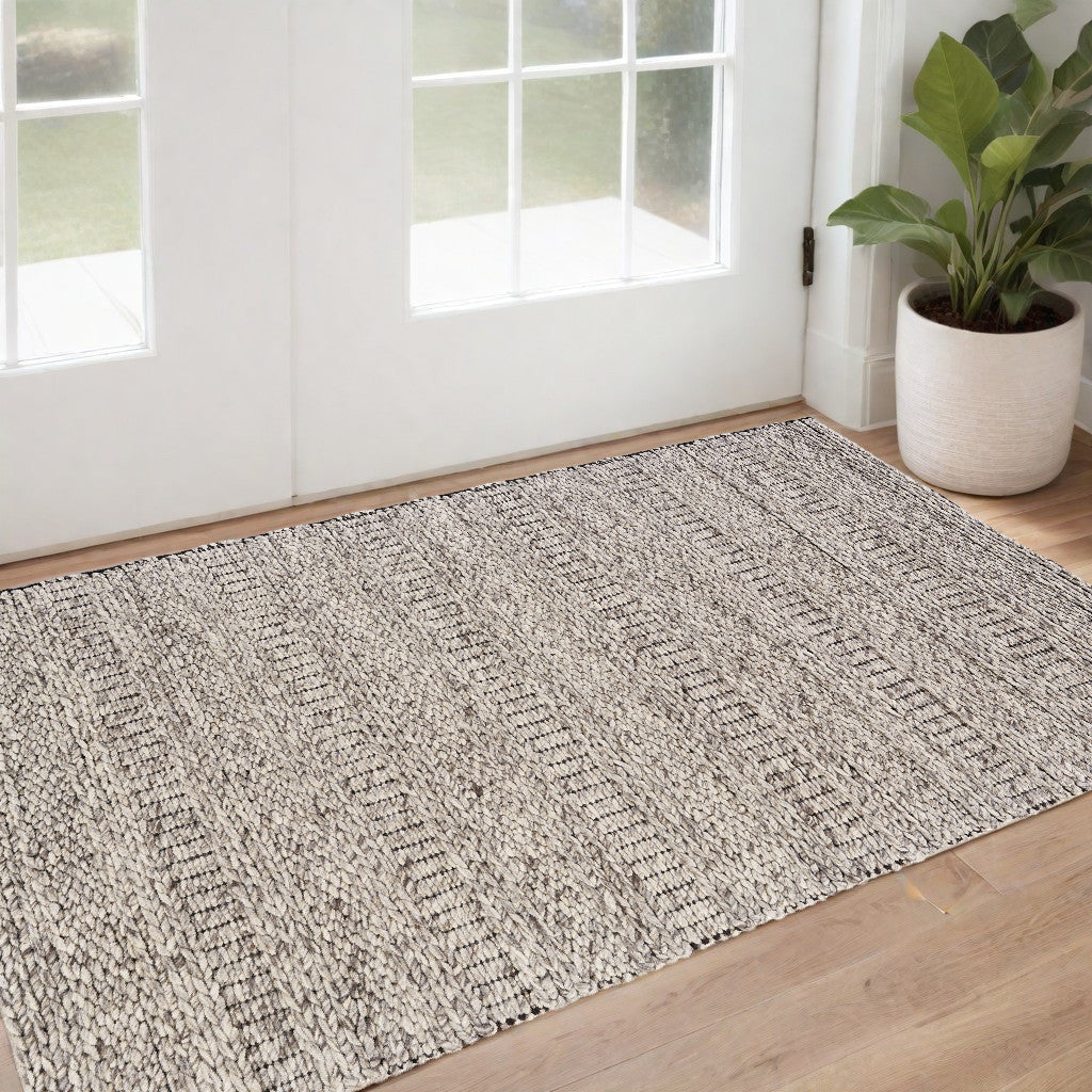 10' X 13' Gray and Ivory Wool Hand Woven Area Rug