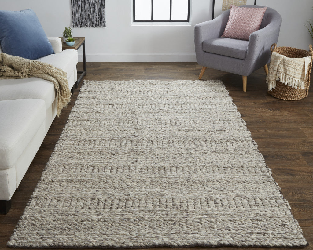 10' X 13' Gray and Ivory Wool Hand Woven Area Rug