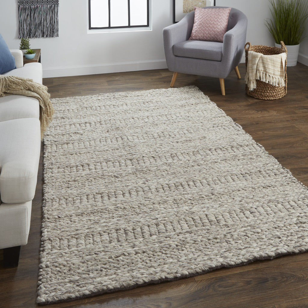 10' X 13' Gray and Ivory Wool Hand Woven Area Rug