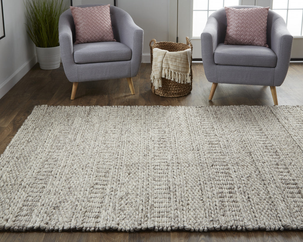 10' X 13' Gray and Ivory Wool Hand Woven Area Rug