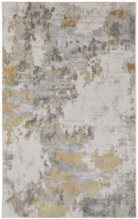 10' X 13' Ivory Gold And Gray Abstract Stain Resistant Area Rug