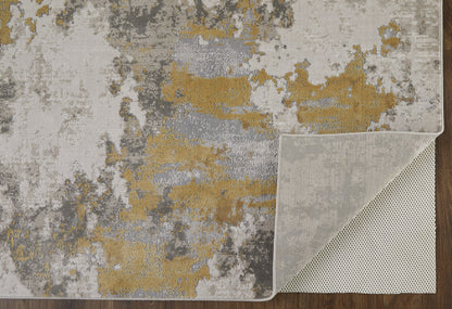 10' X 13' Ivory Gold And Gray Abstract Stain Resistant Area Rug