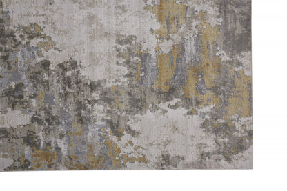 10' X 13' Ivory Gold And Gray Abstract Stain Resistant Area Rug