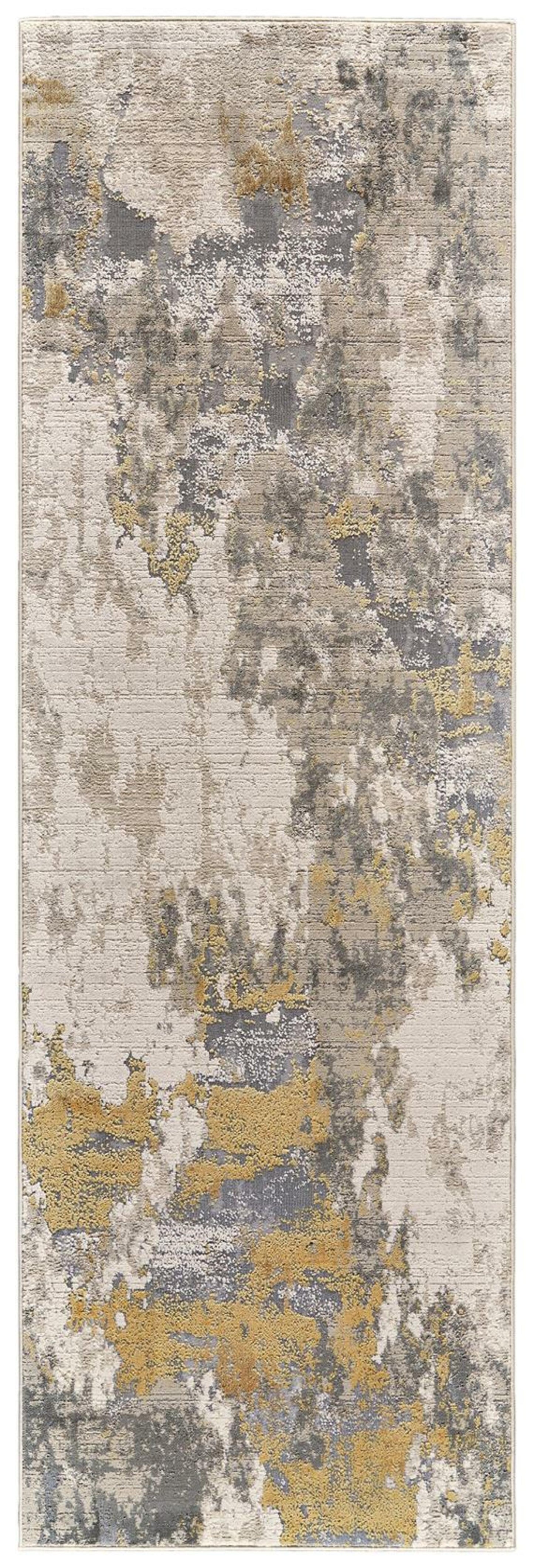 10' X 13' Ivory Gold And Gray Abstract Stain Resistant Area Rug