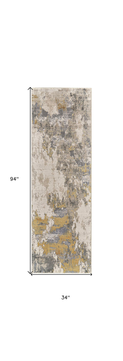 10' X 13' Ivory Gold And Gray Abstract Stain Resistant Area Rug