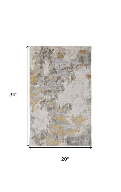 10' X 13' Ivory Gold And Gray Abstract Stain Resistant Area Rug