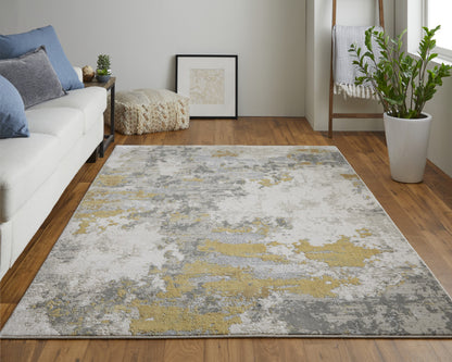 10' X 13' Ivory Gold And Gray Abstract Stain Resistant Area Rug